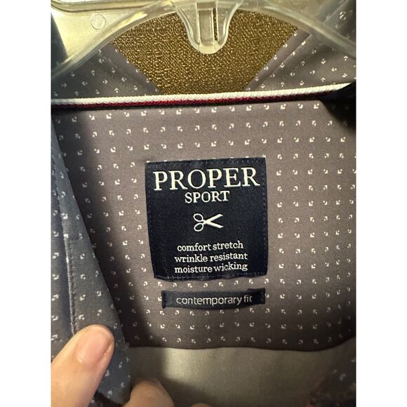 NWT Proper Sport Mens Long Sleeve Button Down Dress Shirt Size Large Grey Geo - Picture 3 of 8